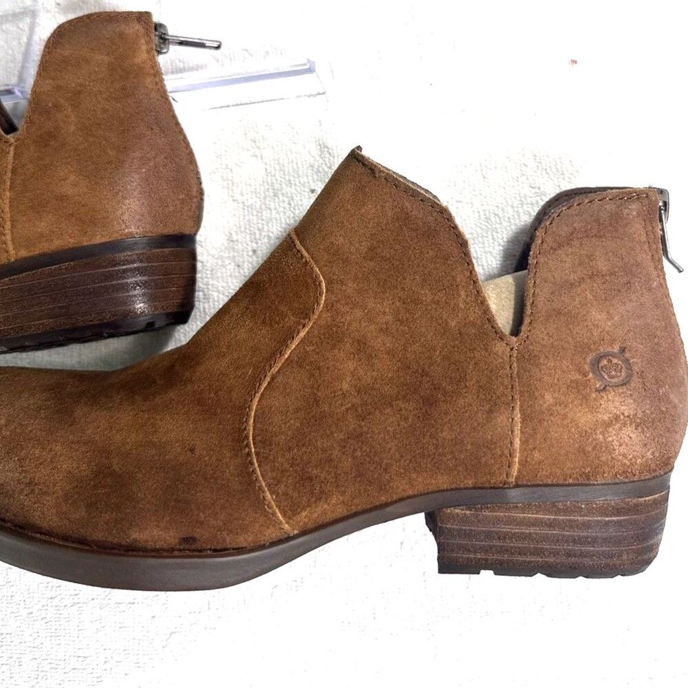Born Bootie Brown Suede Leather Back Zip Low Cut Ankle Boots sz 8 Preowned - Picture 3 of 8